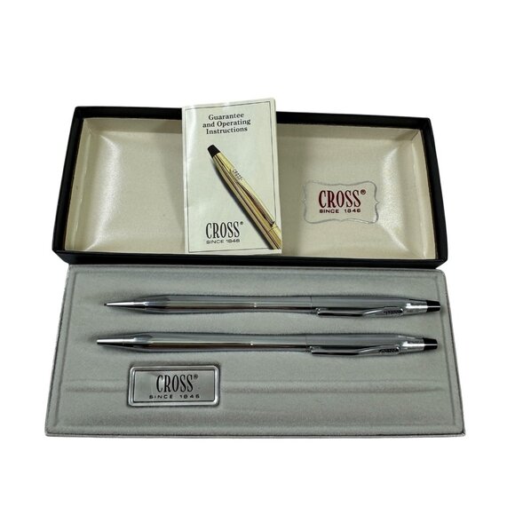 Cross Chrome Ball Point Pen & Pencil Set 3501 Vintage 1980s in Original Box - Picture 1 of 6
